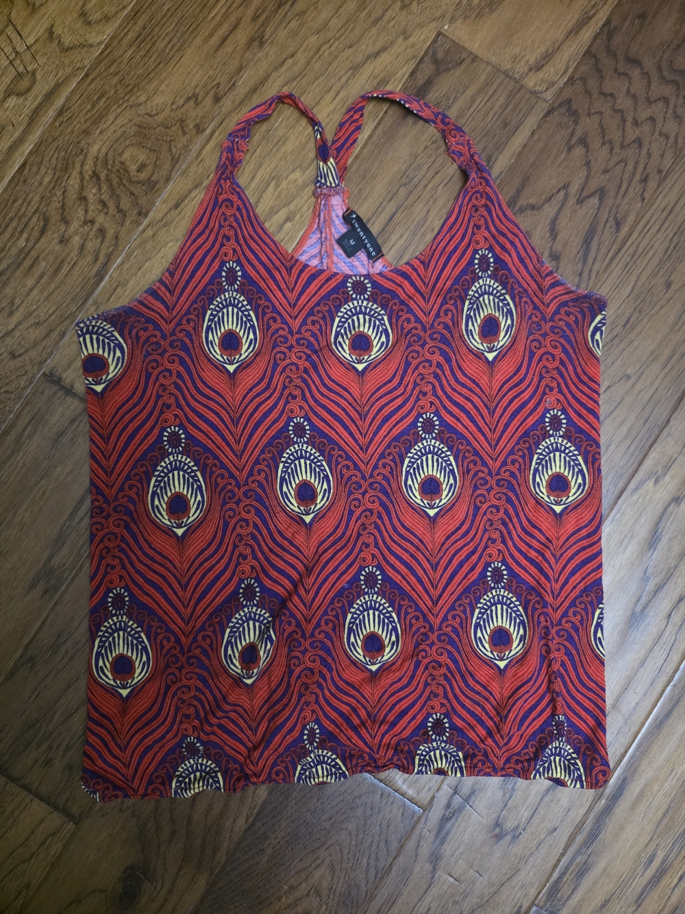 Forever 21 Red and Purple Peacock-Print Racerback Cami